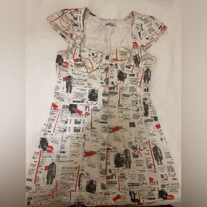 Miaou Gigi Newspaper Print Denim Button-Up Mini Dress
